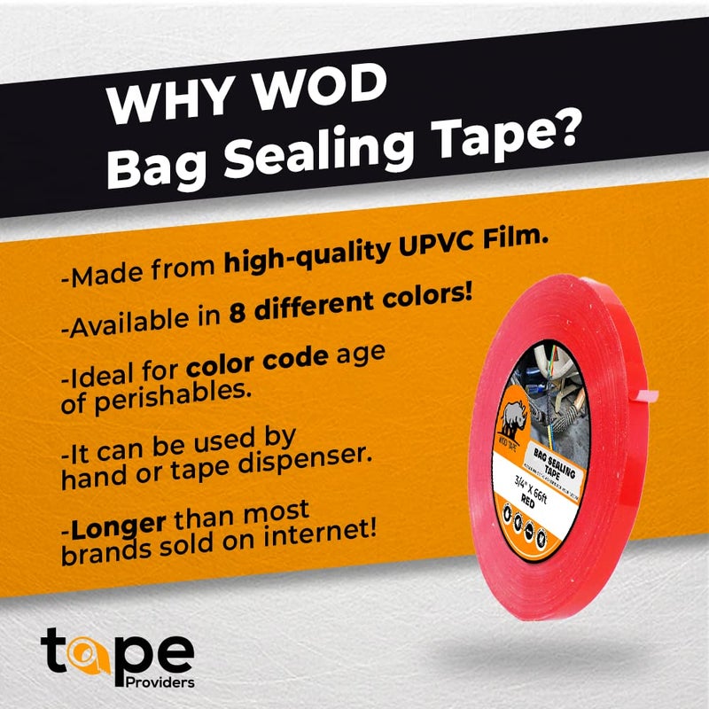 WOD Tape WOD Black 10 Pack, Poly Bag Sealer Tape - 3/8 inch x 180 yds. for Color Coding Age of Perishables, Food Storage, Pack,Aging and Sealing Meat, Candy, or Gifts BSTC22PVC - Image 2